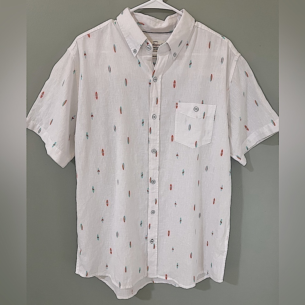 Weatherproof Vintage Men Linen Button Down  Shirt Brilliant White medium